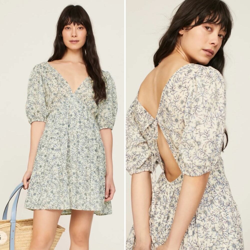 ✨Xirena Nissa White Blossom Floral Cotton Mini Open Back Dress Sz Small